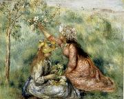 Pierre Renoir Girls Picking Flowers in a Meadow oil painting reproduction